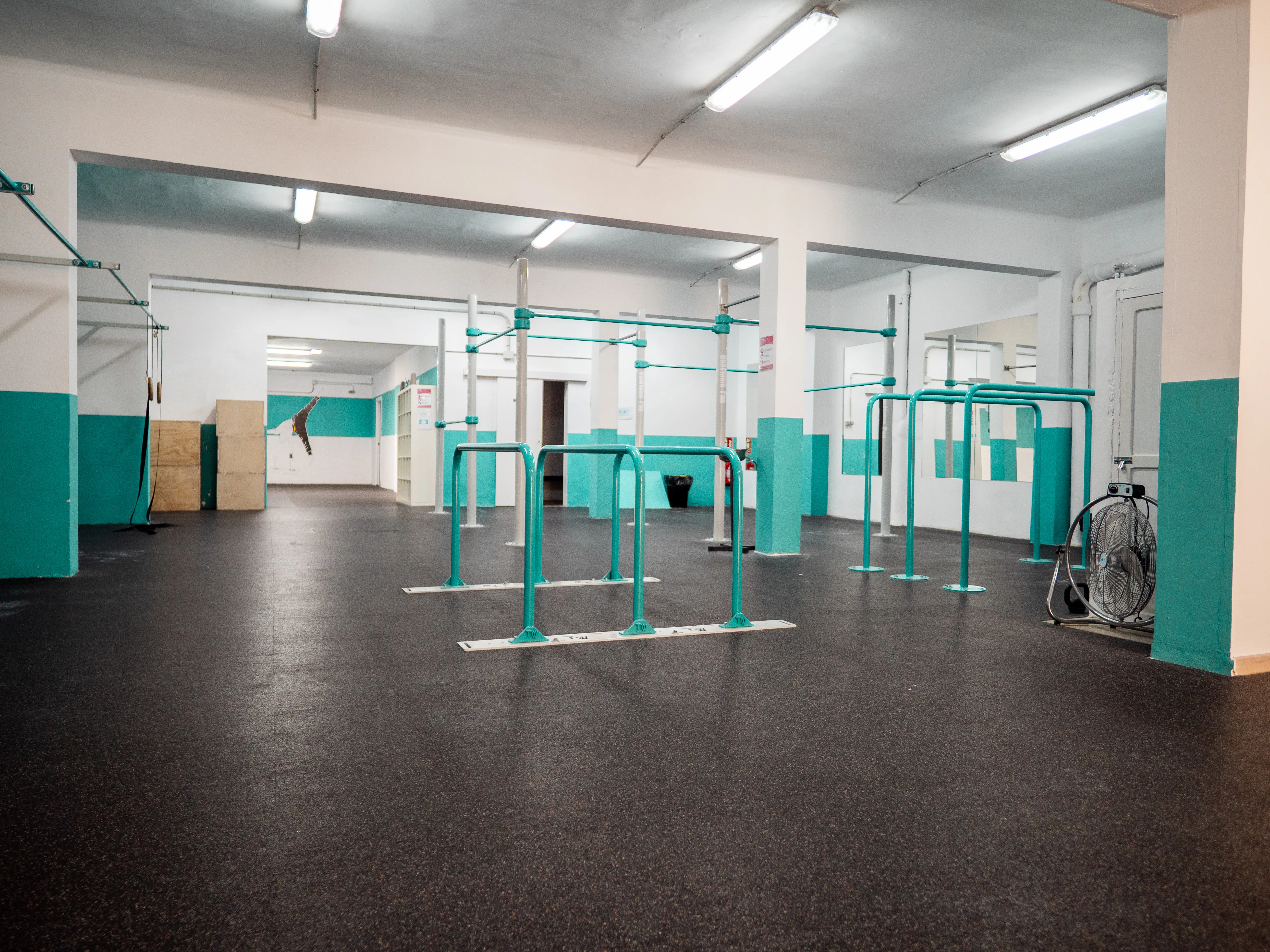 Instalaciones de JAP Calisthenics Center: barras, paralelas, anillas y zona de entrenamiento